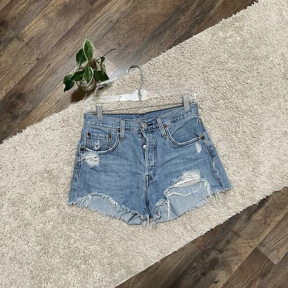 Levi's 501 Size 27 Distressed Button Fly High Rise Denim Shorts - Picture 1 of 5